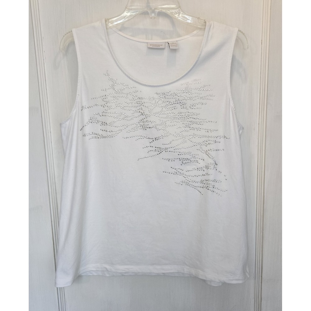 Weekends‎ By Chicos Women's Sleeveless White top w/ Silver Design  Size Large